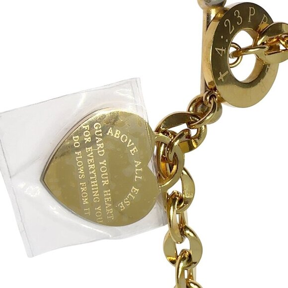 18K Gold Plated Stainless Steel Chain Bracelet With Heart Charm "Above All Else" - Picture 6 of 7